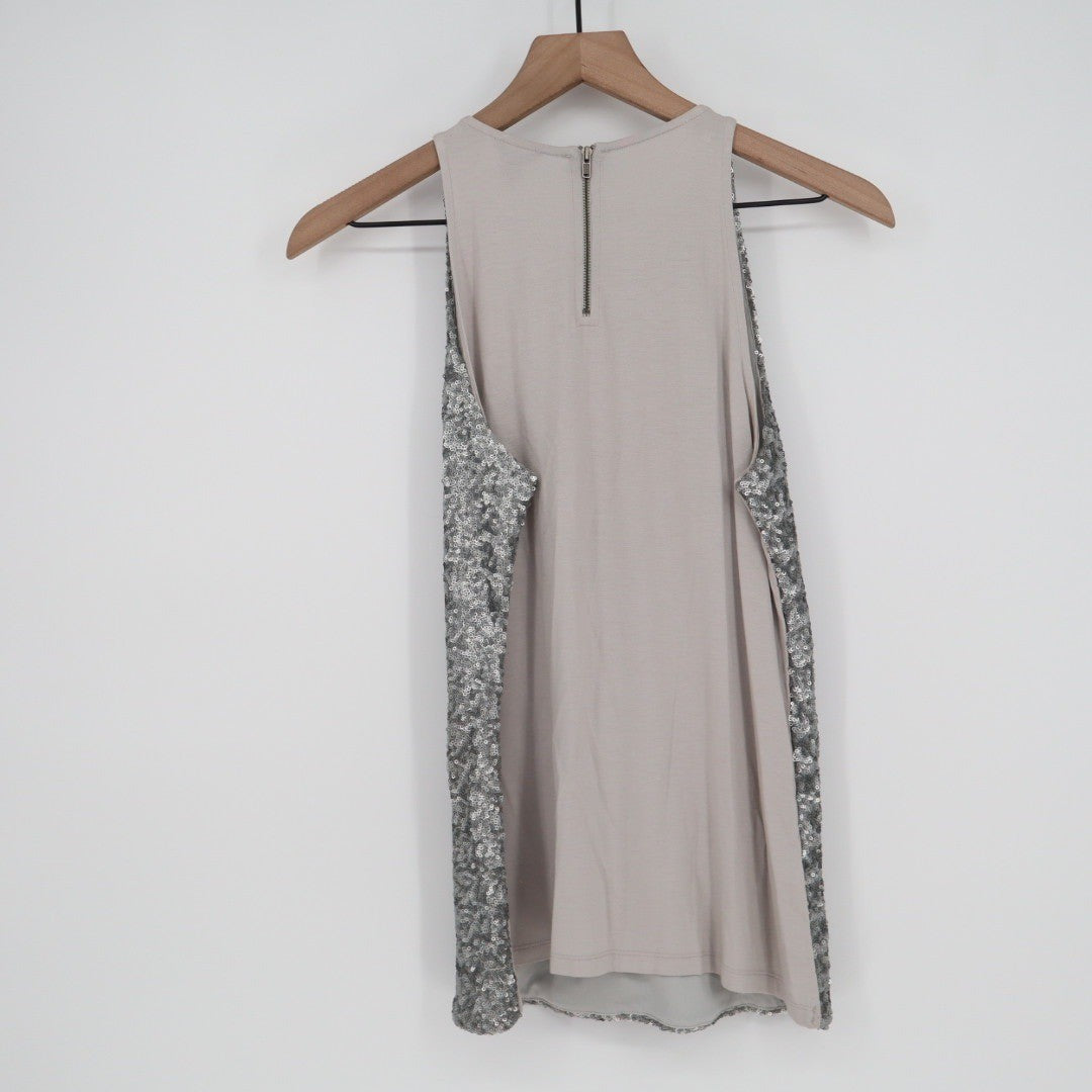 Ann Taylor Womens Sequined Tank Top Silver Size S Zipper Back