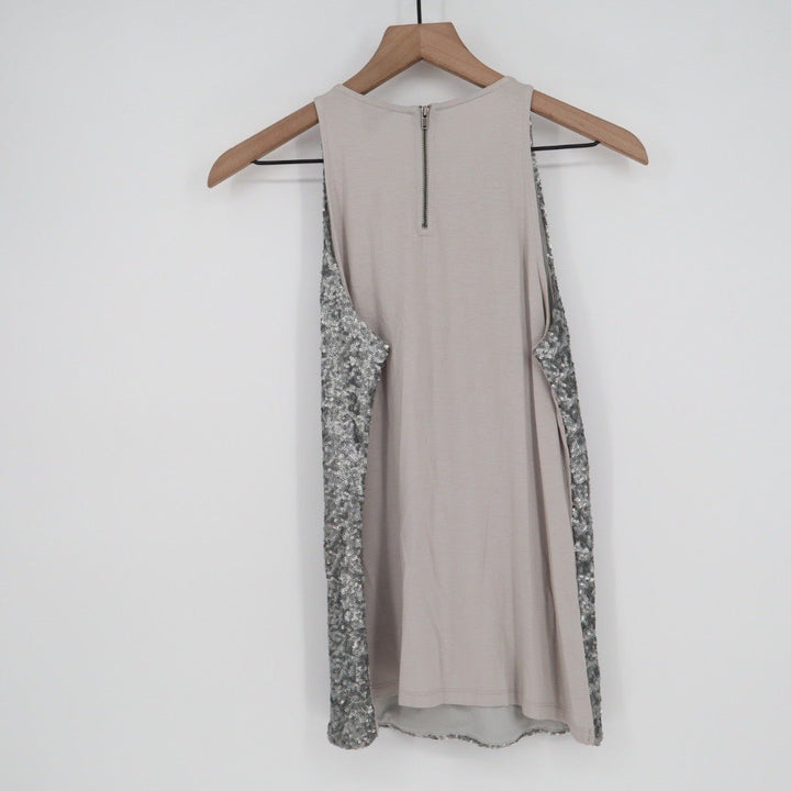 Ann Taylor Womens Sequined Tank Top Silver Size S Zipper Back