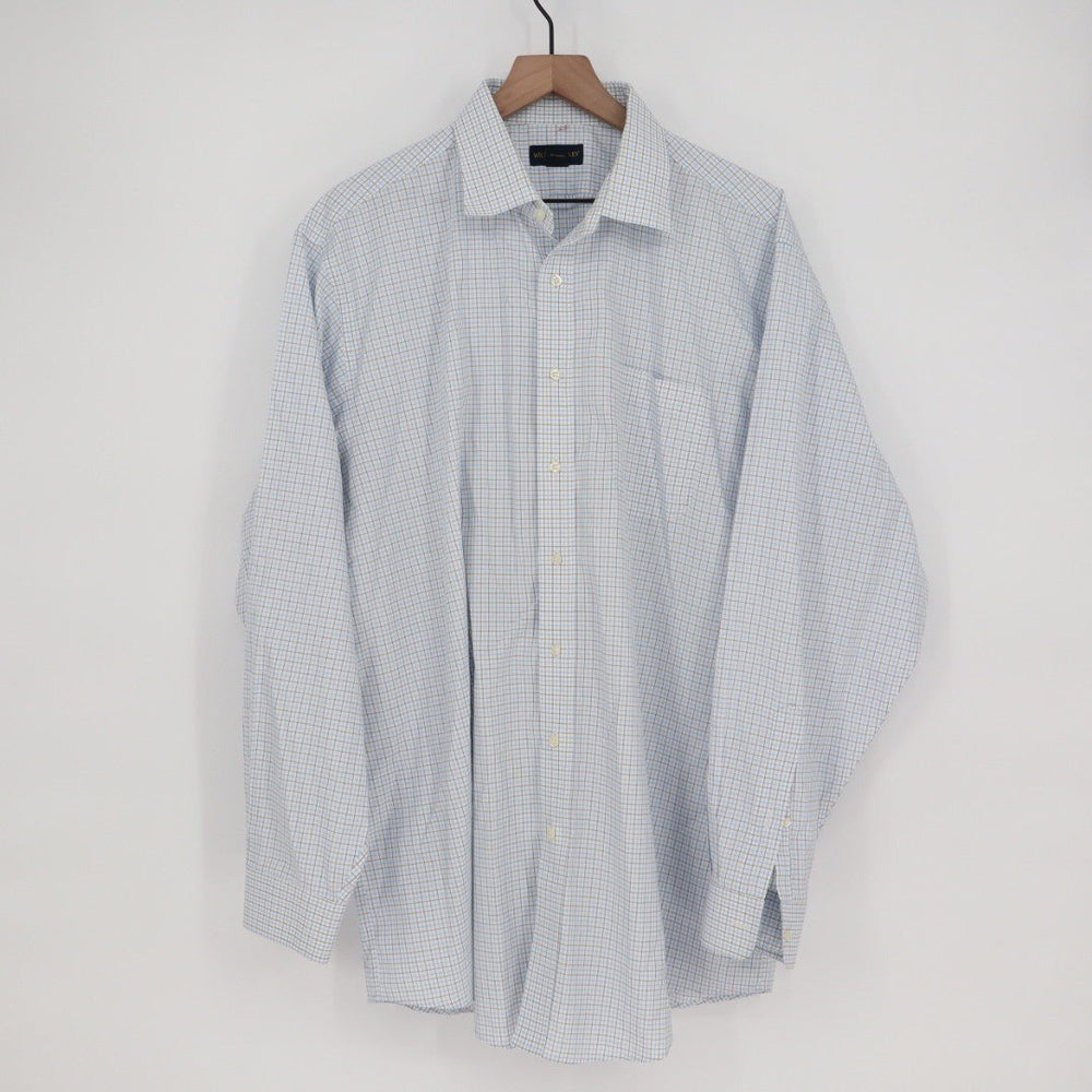WILKES & RILEY Classic Fit Plaid Button Down Shirt Mens 17 1/2 x 36 Blue White