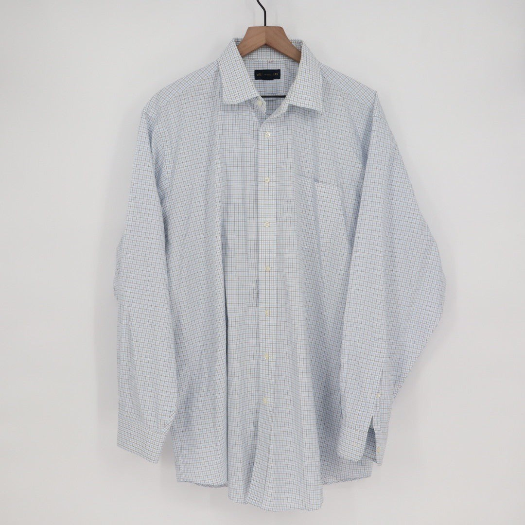 WILKES & RILEY Classic Fit Plaid Button Down Shirt Mens 17 1/2 x 36 Blue White