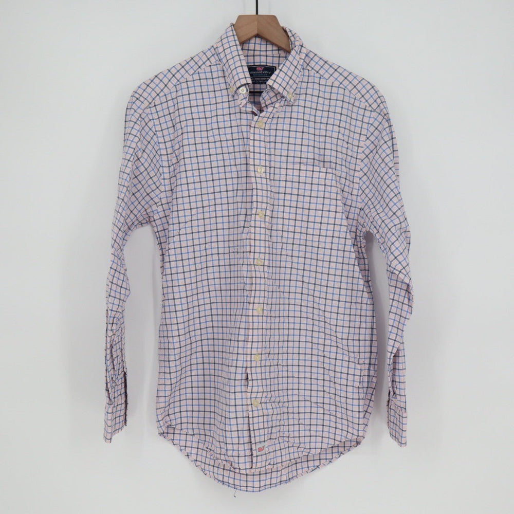 Vineyard Vines Performance Classic Fit Murray Shirt Pink Blue Check Nylon Size S