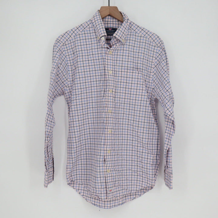 Vineyard Vines Performance Classic Fit Murray Shirt Pink Blue Check Nylon Size S