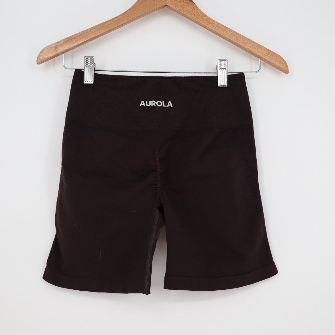 AUROLA Brown Ribbed Seamless High Waisted Bike Shorts Workout Athleisure Size M