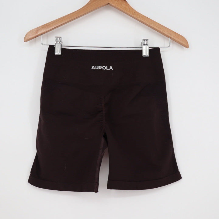 AUROLA Brown Ribbed Seamless High Waisted Bike Shorts Workout Athleisure Size M