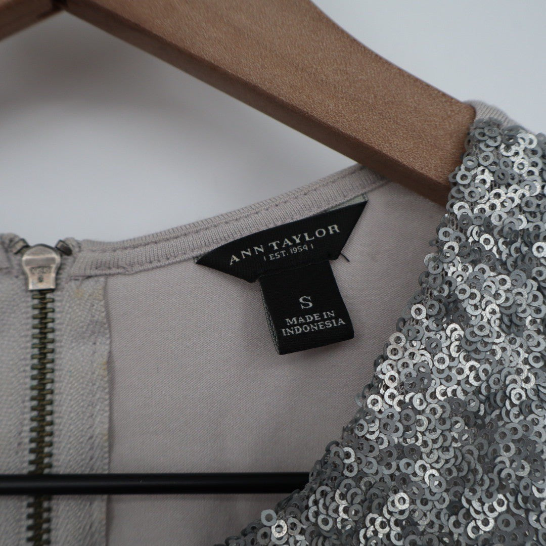 Ann Taylor Womens Sequined Tank Top Silver Size S Zipper Back