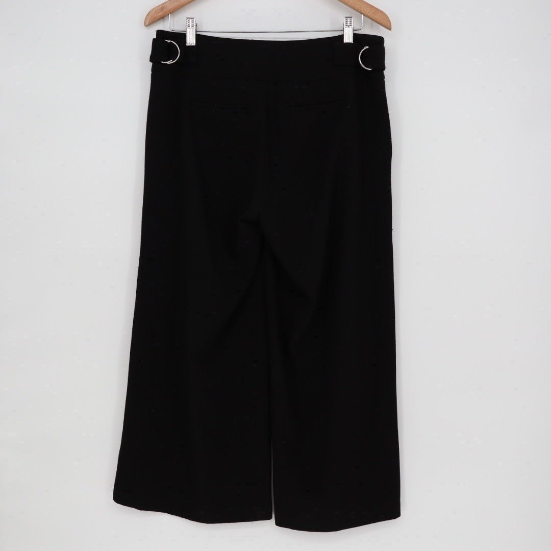 ELLE Black Wide Leg Cropped Pants Size 6 D-Ring Belt