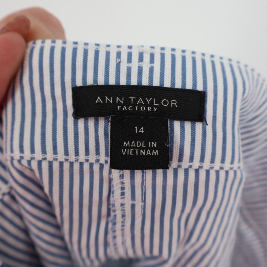Ann Taylor Factory Seersucker Striped Button Front Midi Skirt Size 14