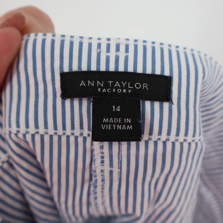 Ann Taylor Factory Seersucker Striped Button Front Midi Skirt Size 14