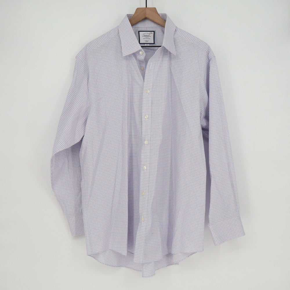 Charles Tyrwhitt Classic Fit Non Iron Gingham Dress Shirt Mens 18/35