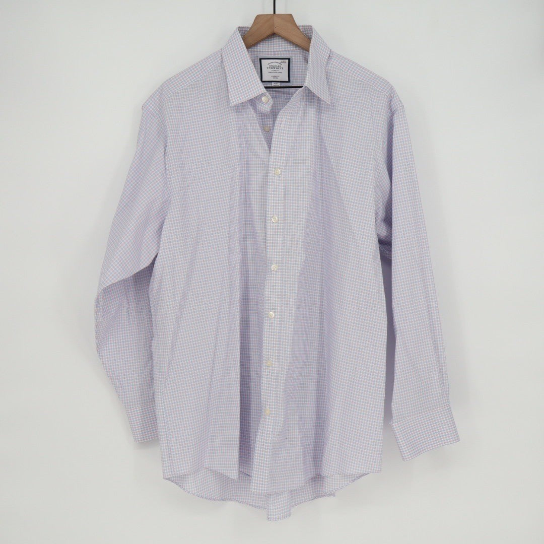 Charles Tyrwhitt Classic Fit Non Iron Gingham Dress Shirt Mens 18/35
