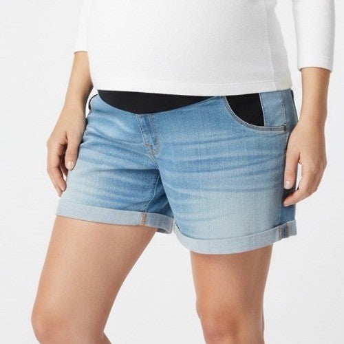 Ingrid & Isabel Maternity Midi Shorts Light Wash Denim Size 18 Cuffed