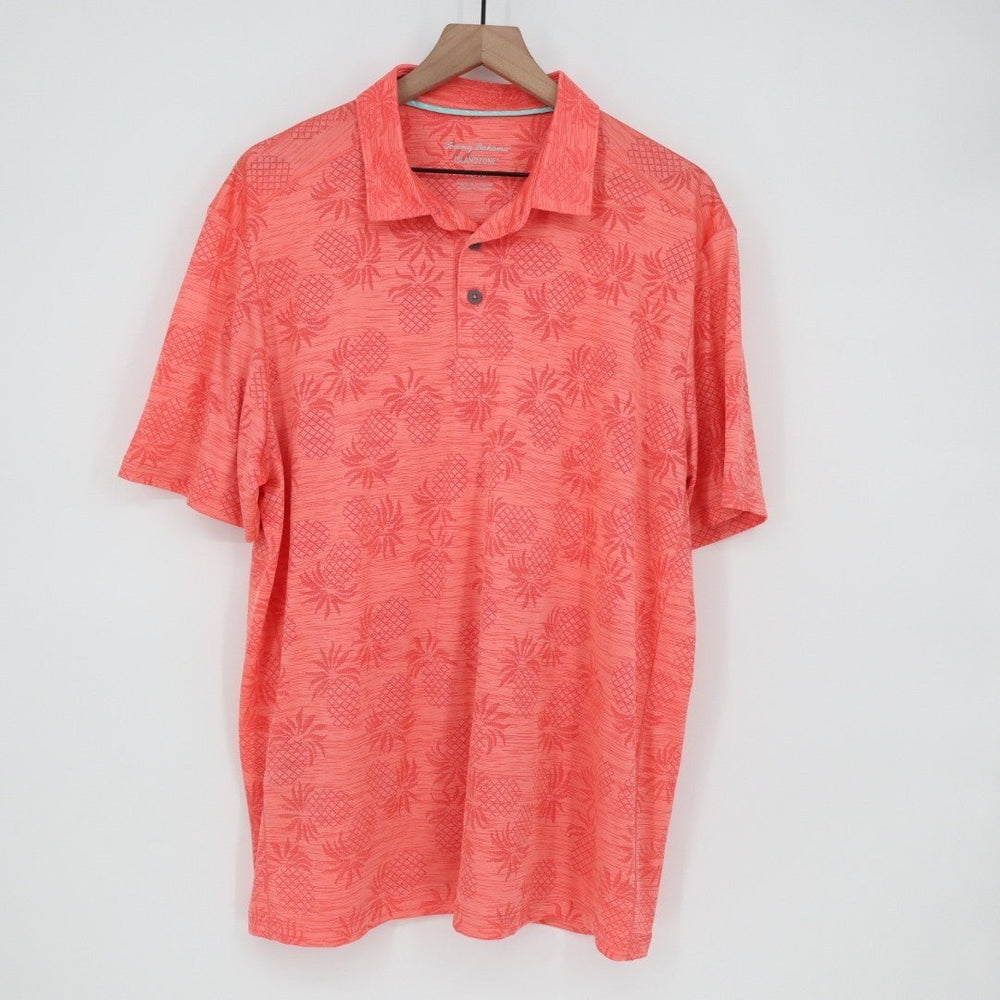 Tommy Bahama Islandzone Polo Shirt Mens XL Pink Pineapple Print Golf Performance