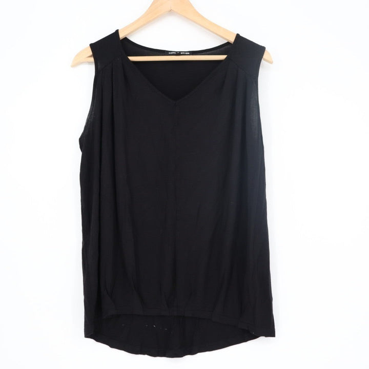 Cable & Gauge Tank Top Womens Small Black Stretch Pleated V-Neck Wide Strap