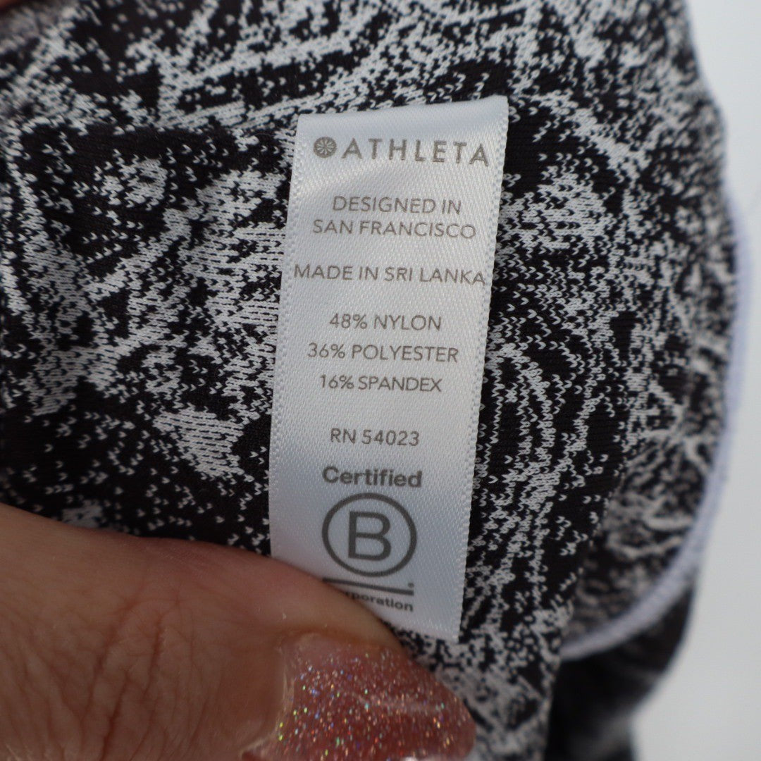Athleta Elation Graffiti 7/8 Tight Leggings Black White Floral Print Size M