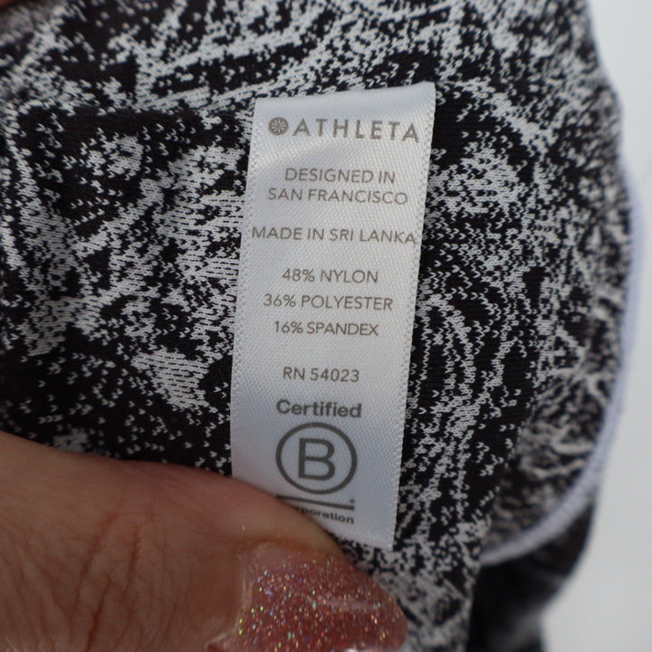 Athleta Elation Graffiti 7/8 Tight Leggings Black White Floral Print Size M