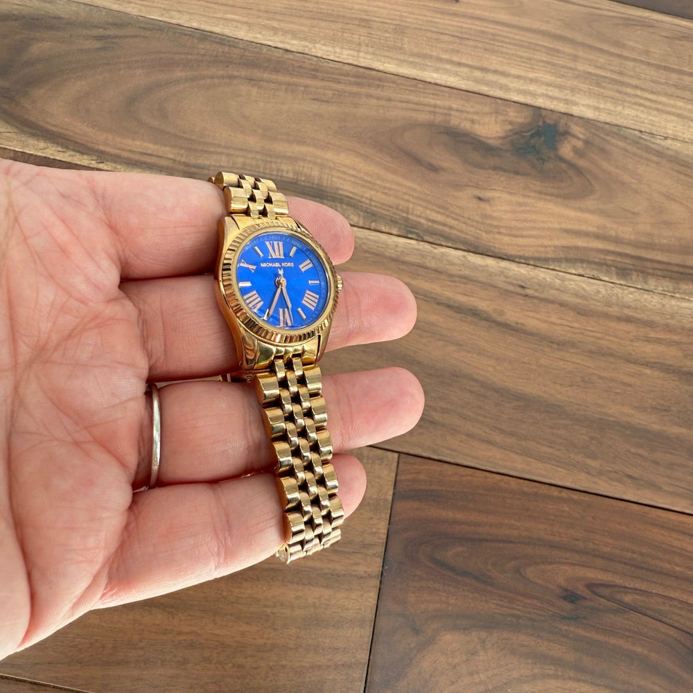Michael Kors Gold Tone Watch Blue Dial Roman Numerals MK3272