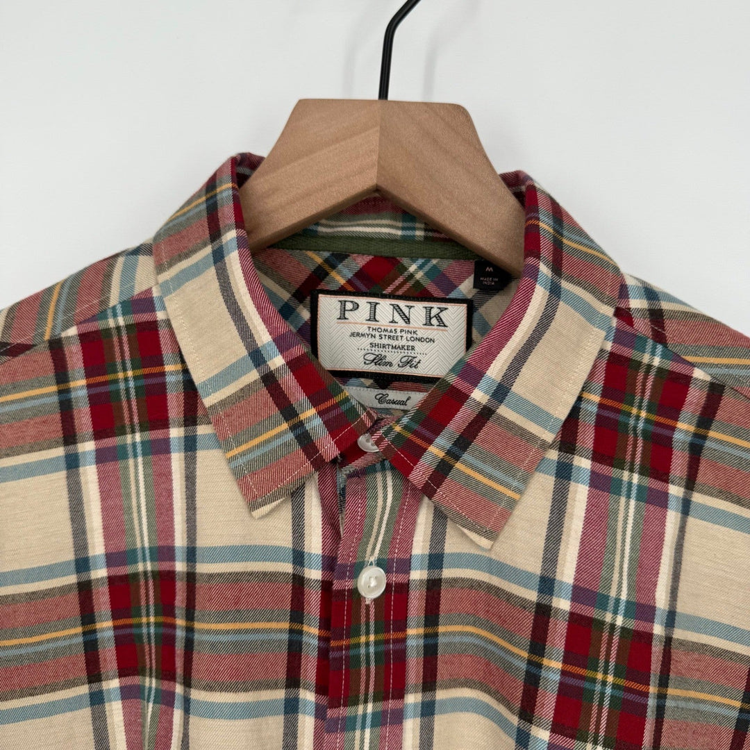 PINK Thomas Pink London Slim Fit Plaid Casual Button Down Shirt Mens Size M