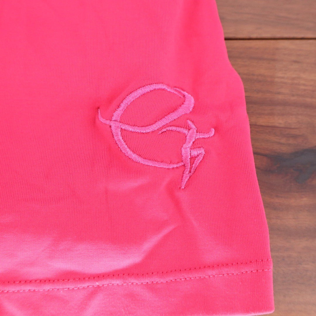 Equilibrium Hot Pink Athletic Tank Top Bra Macrame Neckline Embroidered Logo M