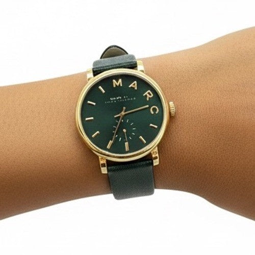 Marc by Marc Jacobs Gold Tone Green Leather Band Watch Black Face