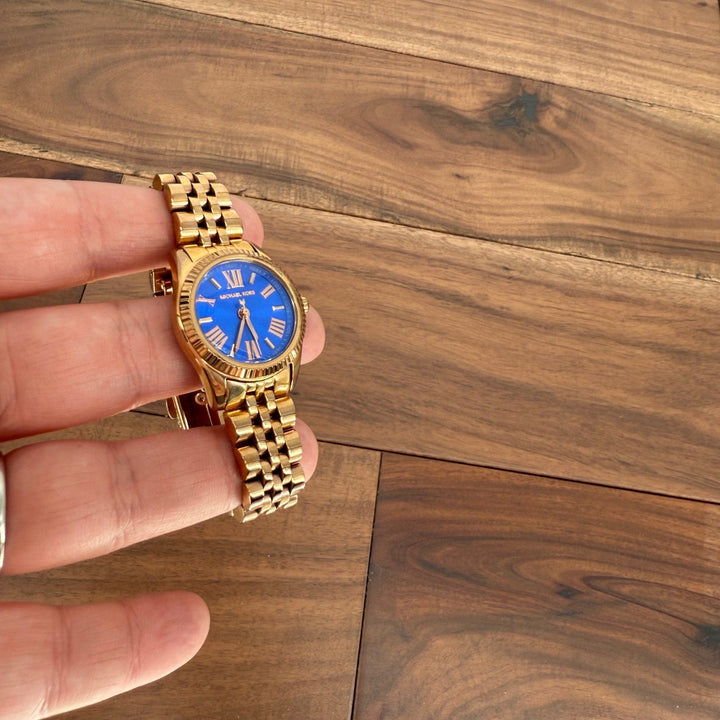 Michael Kors Gold Tone Watch Blue Dial Roman Numerals MK3272