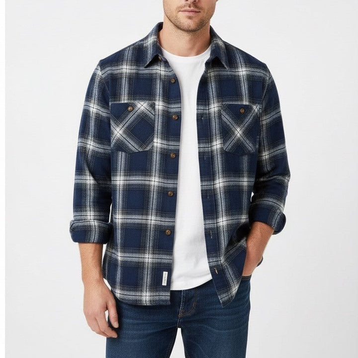 Field & Stream Flannel Shirt Long Sleeve Button Down Plaid Navy Blue Men's LG