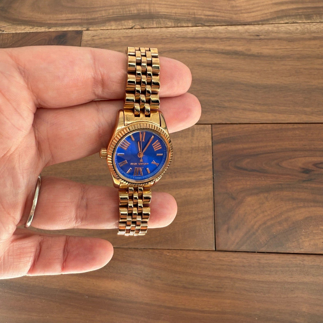 Michael Kors Gold Tone Watch Blue Dial Roman Numerals MK3272