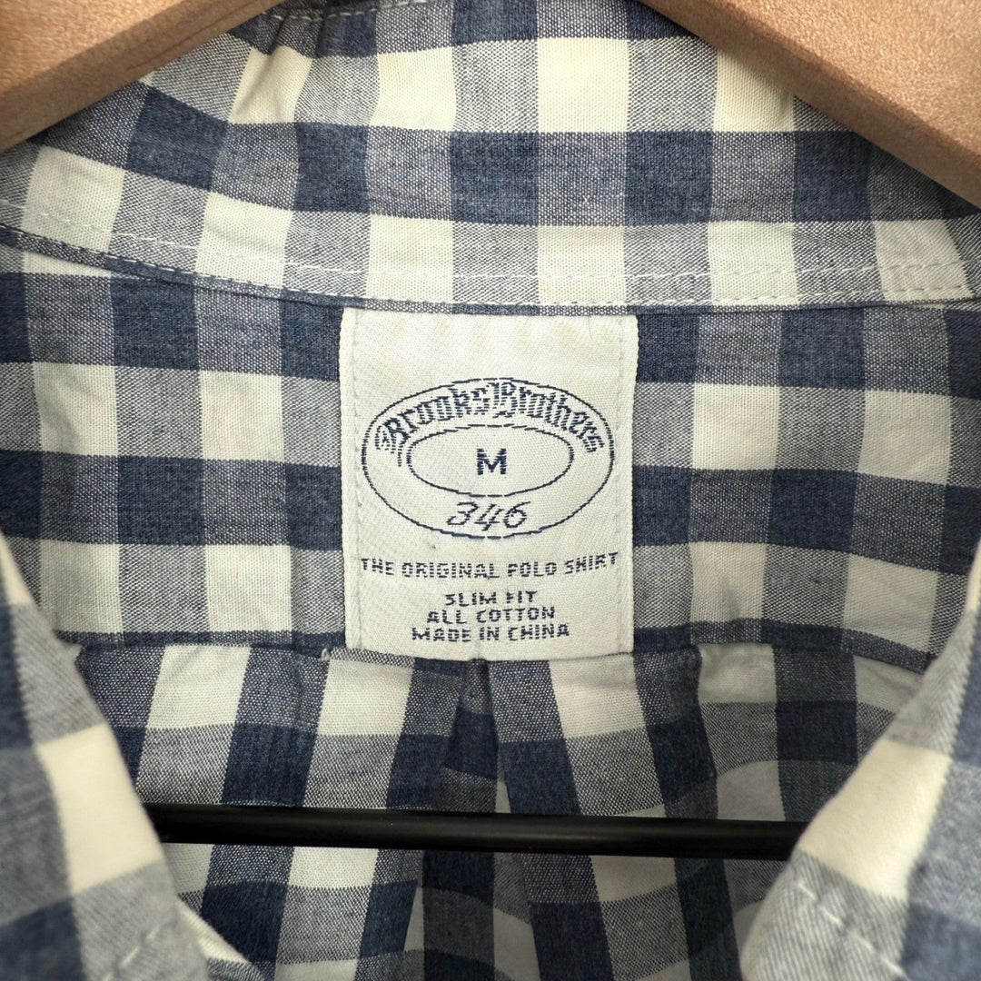Brooks Brothers 346 Men's Slim Fit Blue Gingham Button Down Shirt Size M