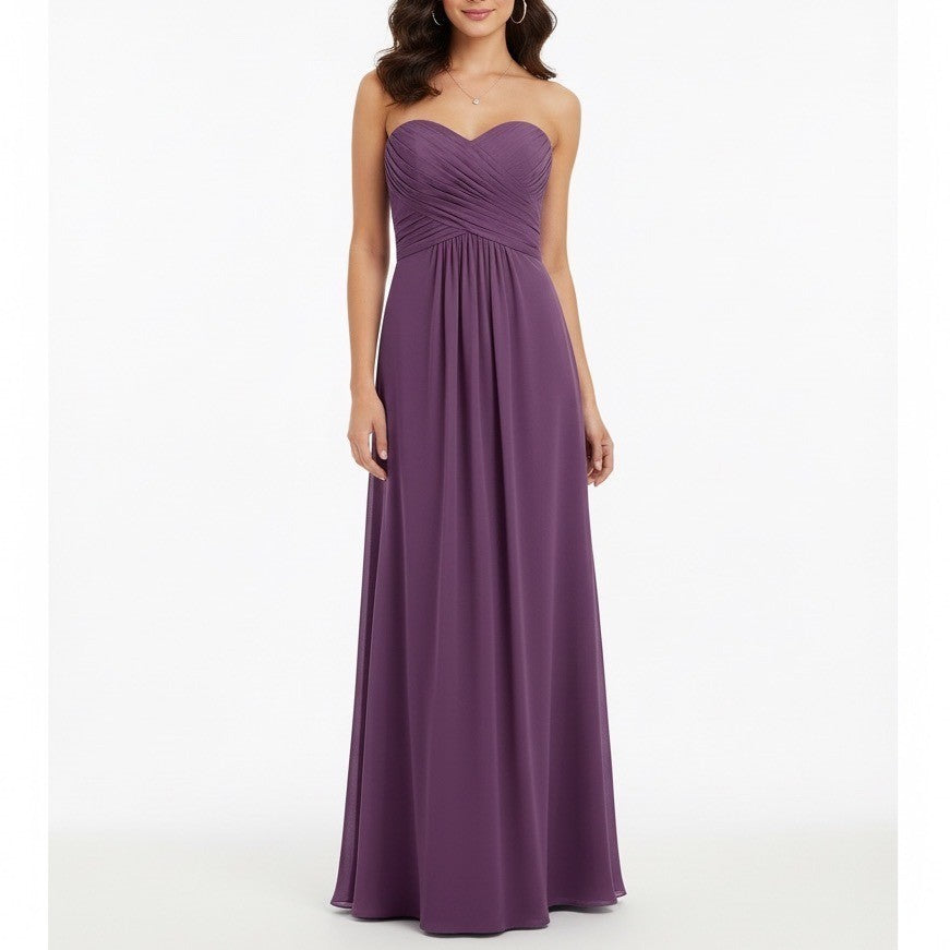 Davids Bridal Strapless Pleated Empire Waist Maxi Dress Purple Size 4