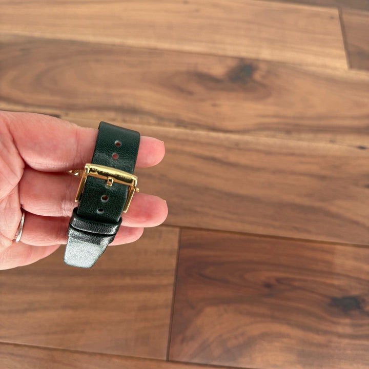Marc by Marc Jacobs Gold Tone Green Leather Band Watch Black Face