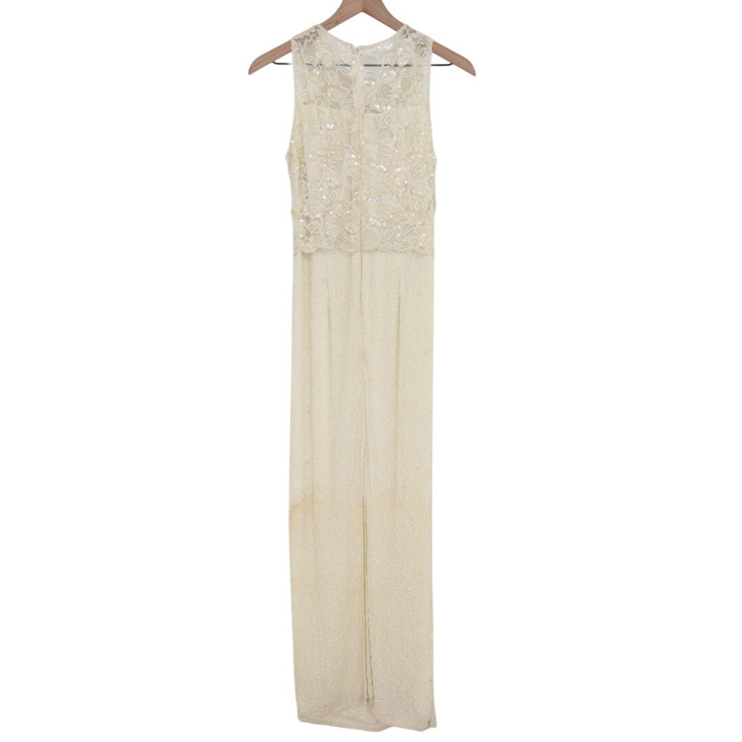 Sean Collection Beaded Sequin Embellished Maxi Dress Formal Gown Ivory Size L