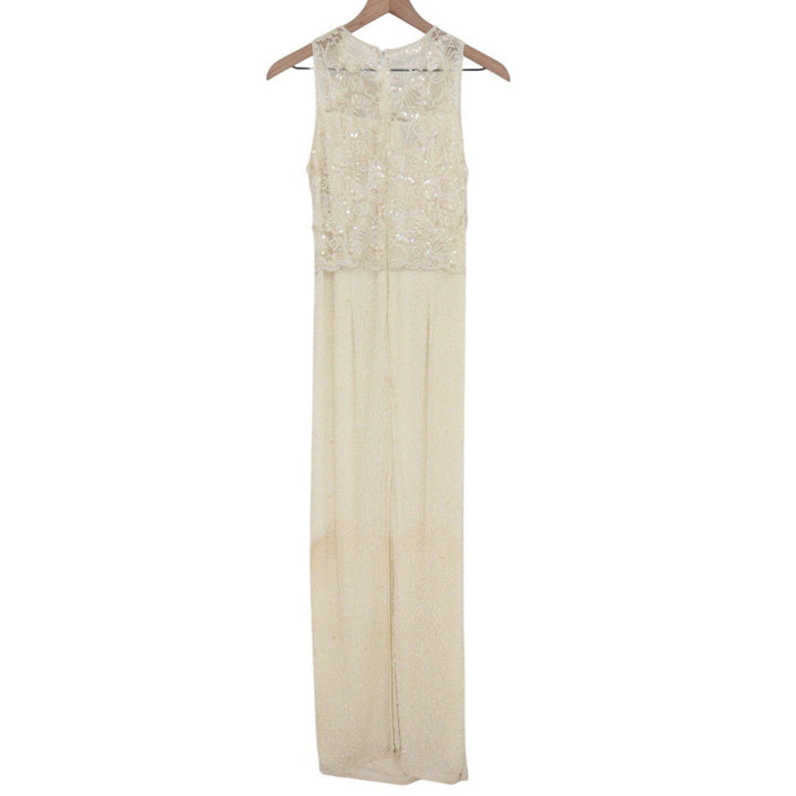 Sean Collection Beaded Sequin Embellished Maxi Dress Formal Gown Ivory Size L