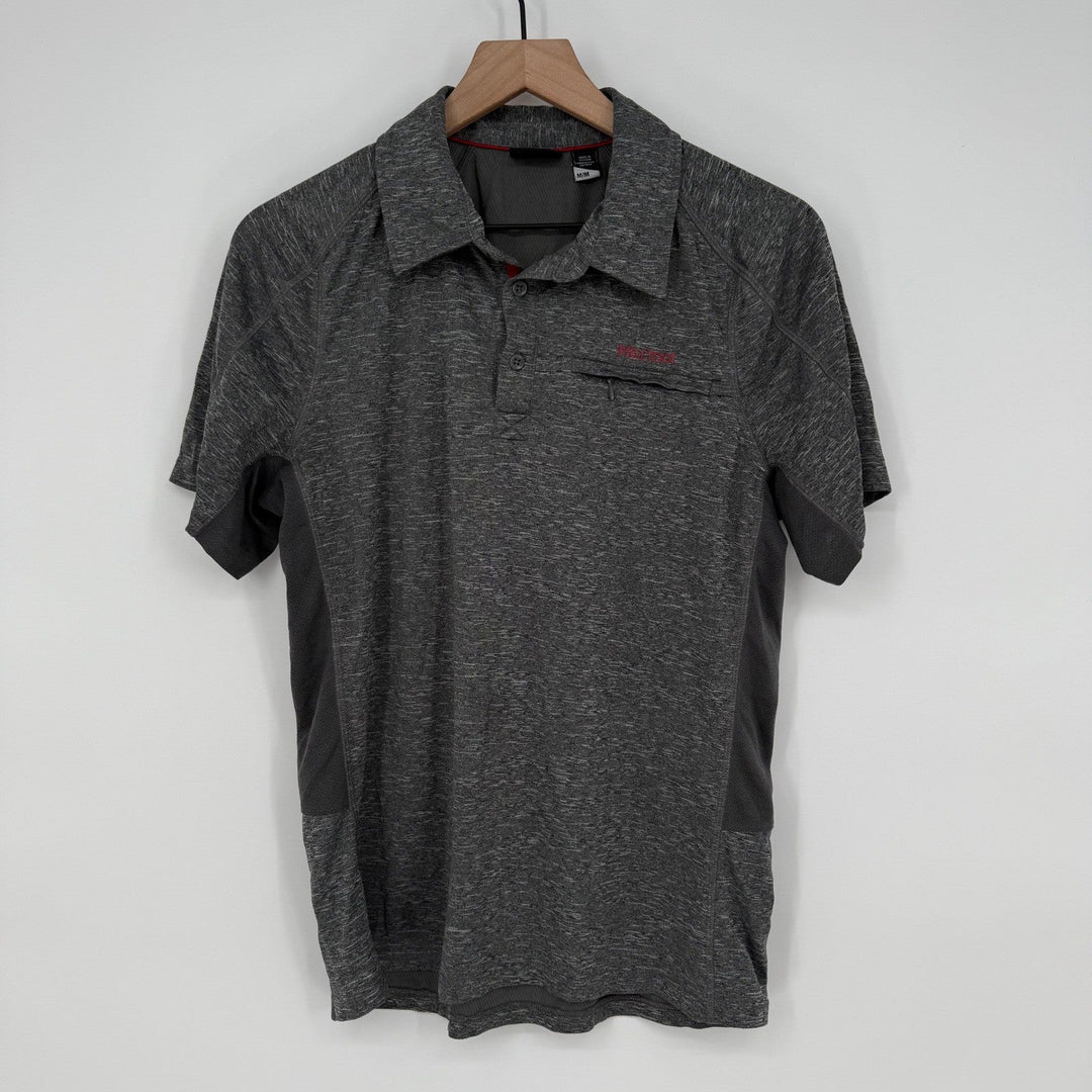 Marmot Heathered Gray Short Sleeve Performance Polo Shirt Mens M