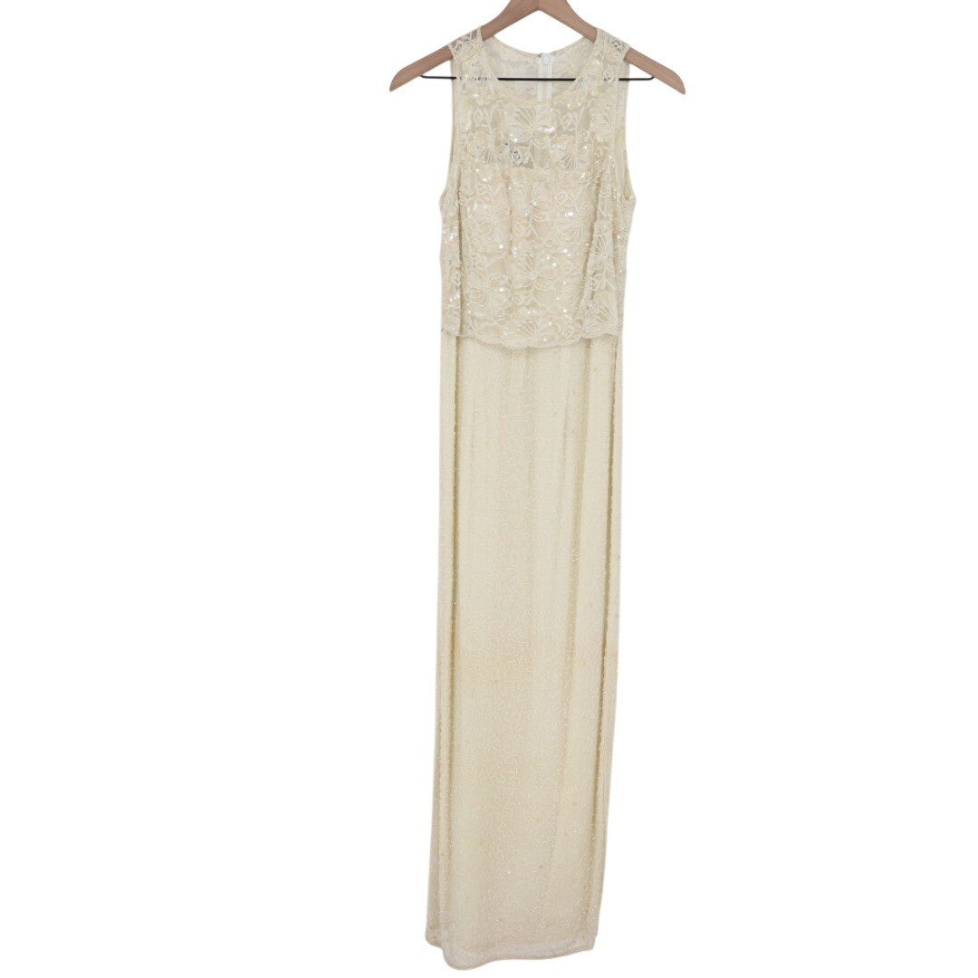 Sean Collection Beaded Sequin Embellished Maxi Dress Formal Gown Ivory Size L