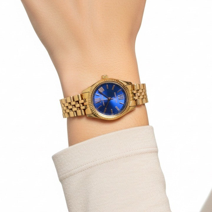 Michael Kors Gold Tone Watch Blue Dial Roman Numerals MK3272