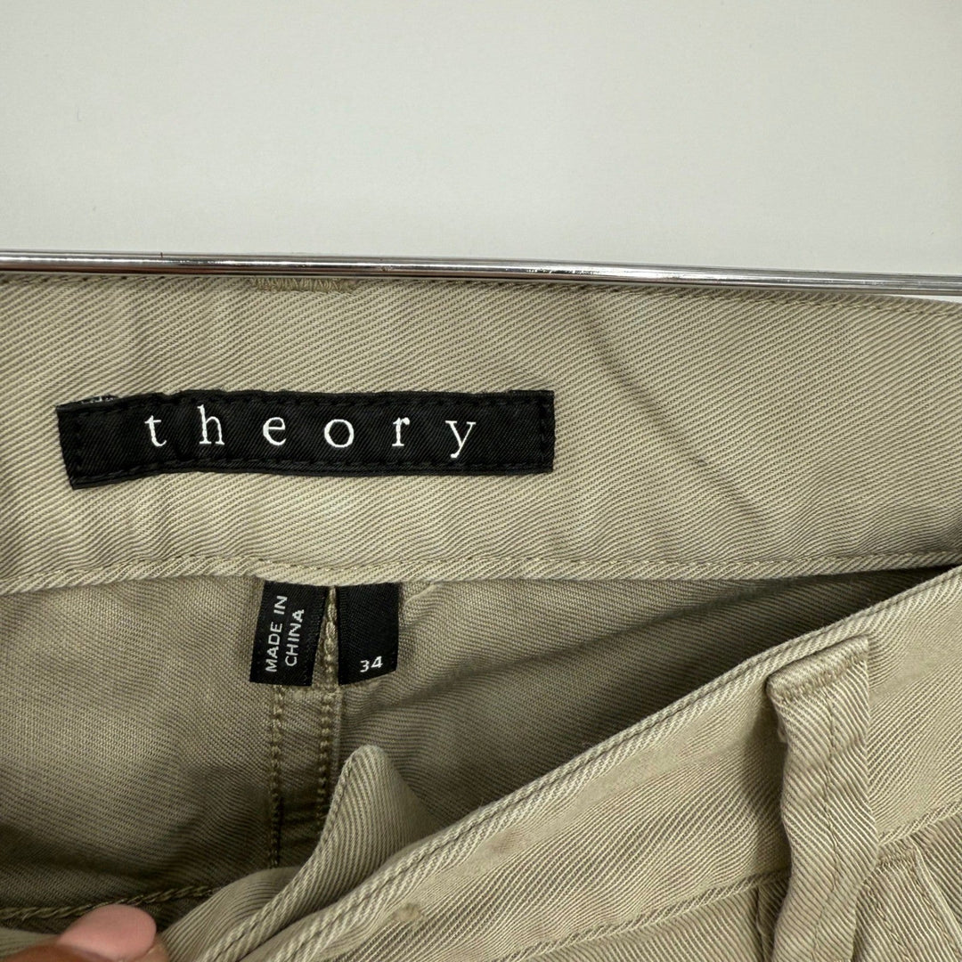 Theory Men's Chino Pants Khaki Straight Fit Size 34 Cotton Blend Casual Trousers