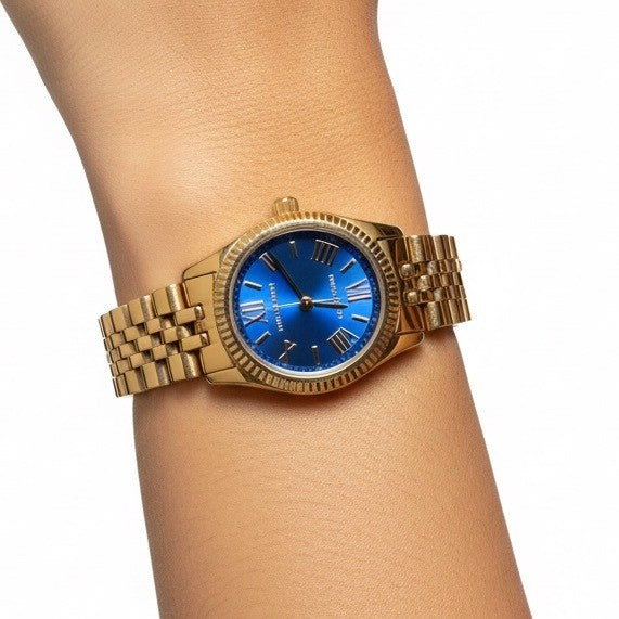 Michael Kors Gold Tone Watch Blue Dial Roman Numerals MK3272