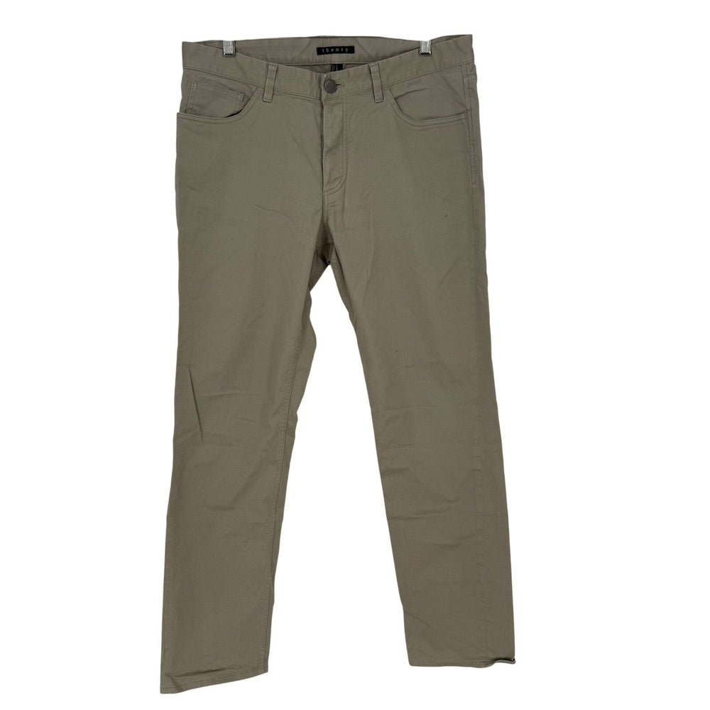 Theory Men's Chino Pants Khaki Straight Fit Size 34 Cotton Blend Casual Trousers