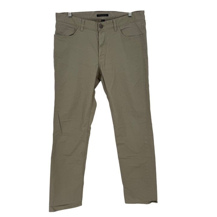 Theory Men's Chino Pants Khaki Straight Fit Size 34 Cotton Blend Casual Trousers