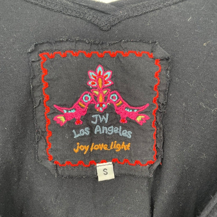 JW Los Angeles Johnny Was Black Embroidered Floral Birds Poncho Top Size S