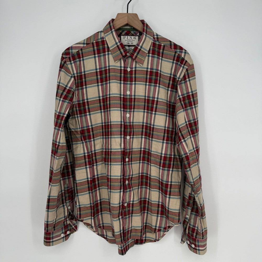 PINK Thomas Pink London Slim Fit Plaid Casual Button Down Shirt Mens Size M