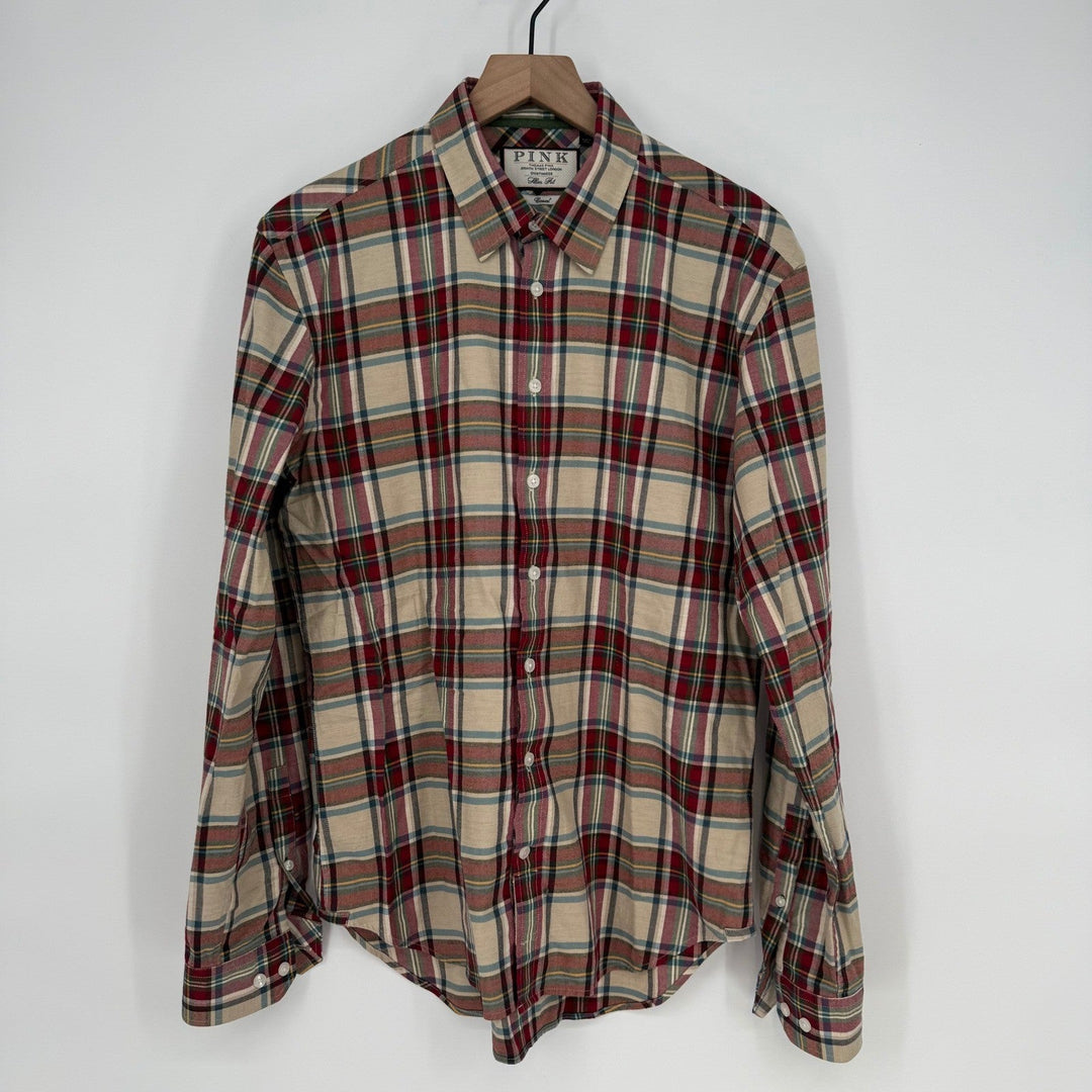 PINK Thomas Pink London Slim Fit Plaid Casual Button Down Shirt Mens Size M