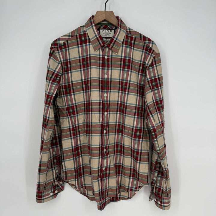 PINK Thomas Pink London Slim Fit Plaid Casual Button Down Shirt Mens Size M
