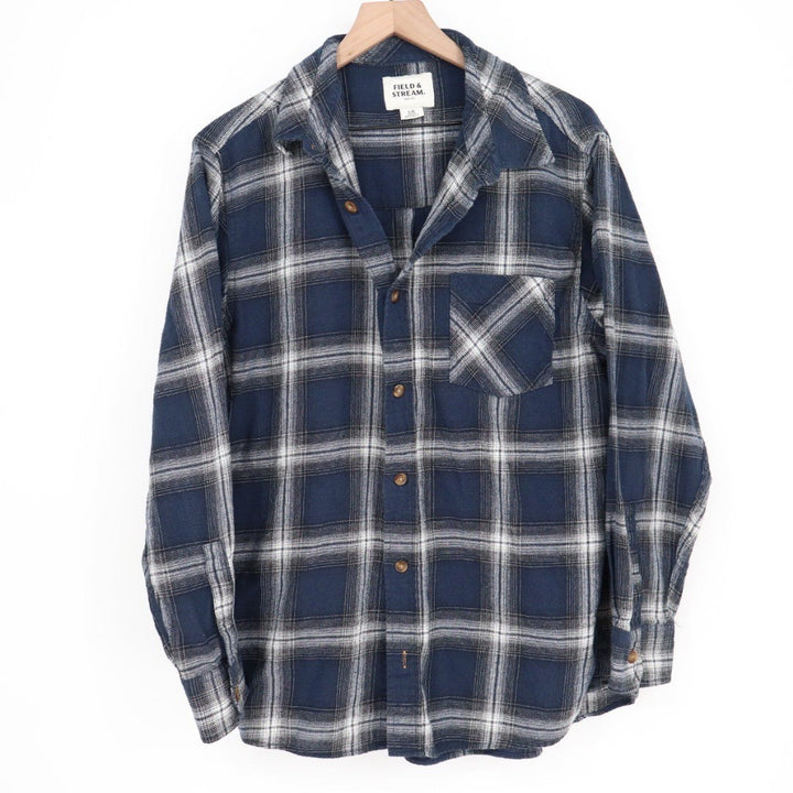 Field & Stream Flannel Shirt Long Sleeve Button Down Plaid Navy Blue Men's LG