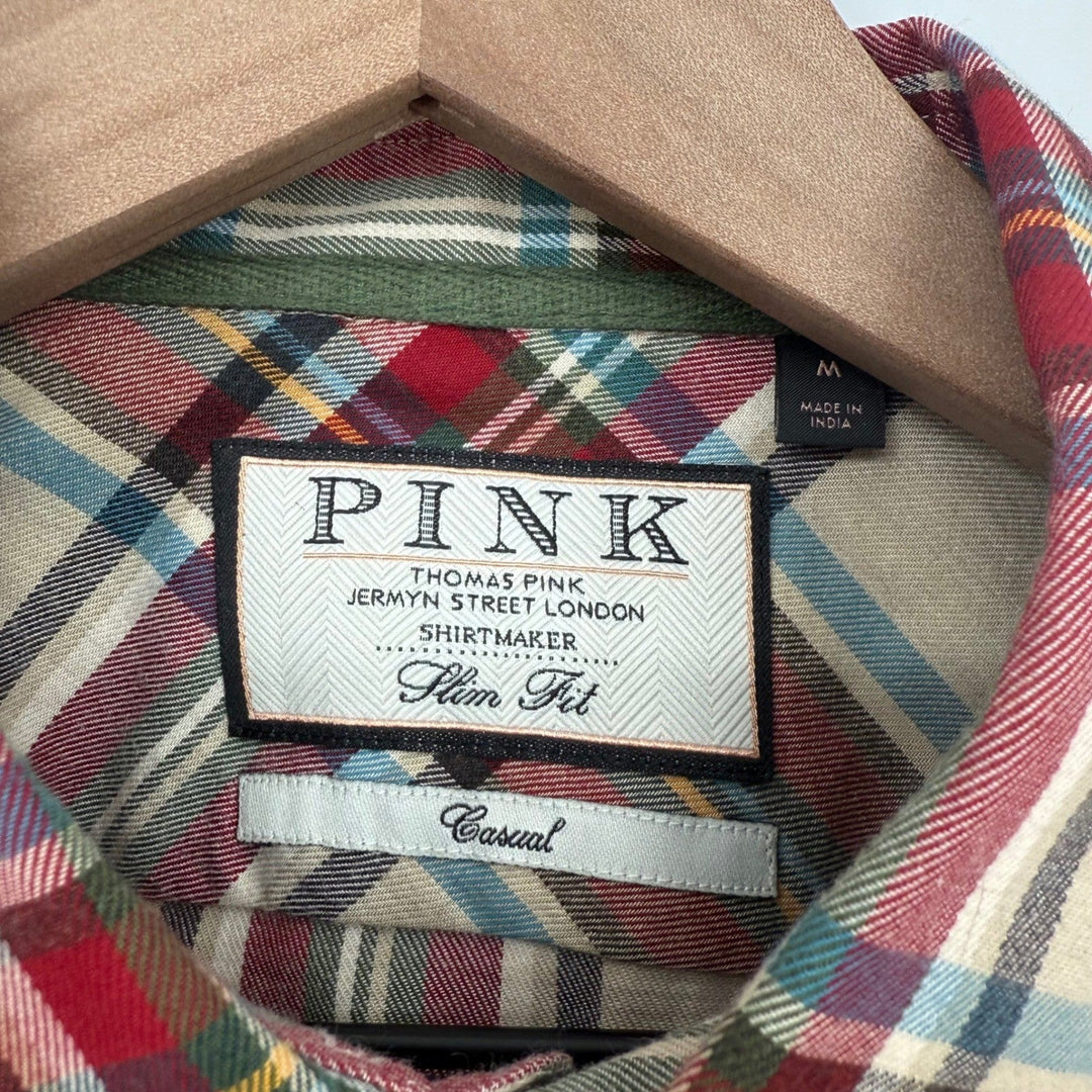 PINK Thomas Pink London Slim Fit Plaid Casual Button Down Shirt Mens Size M