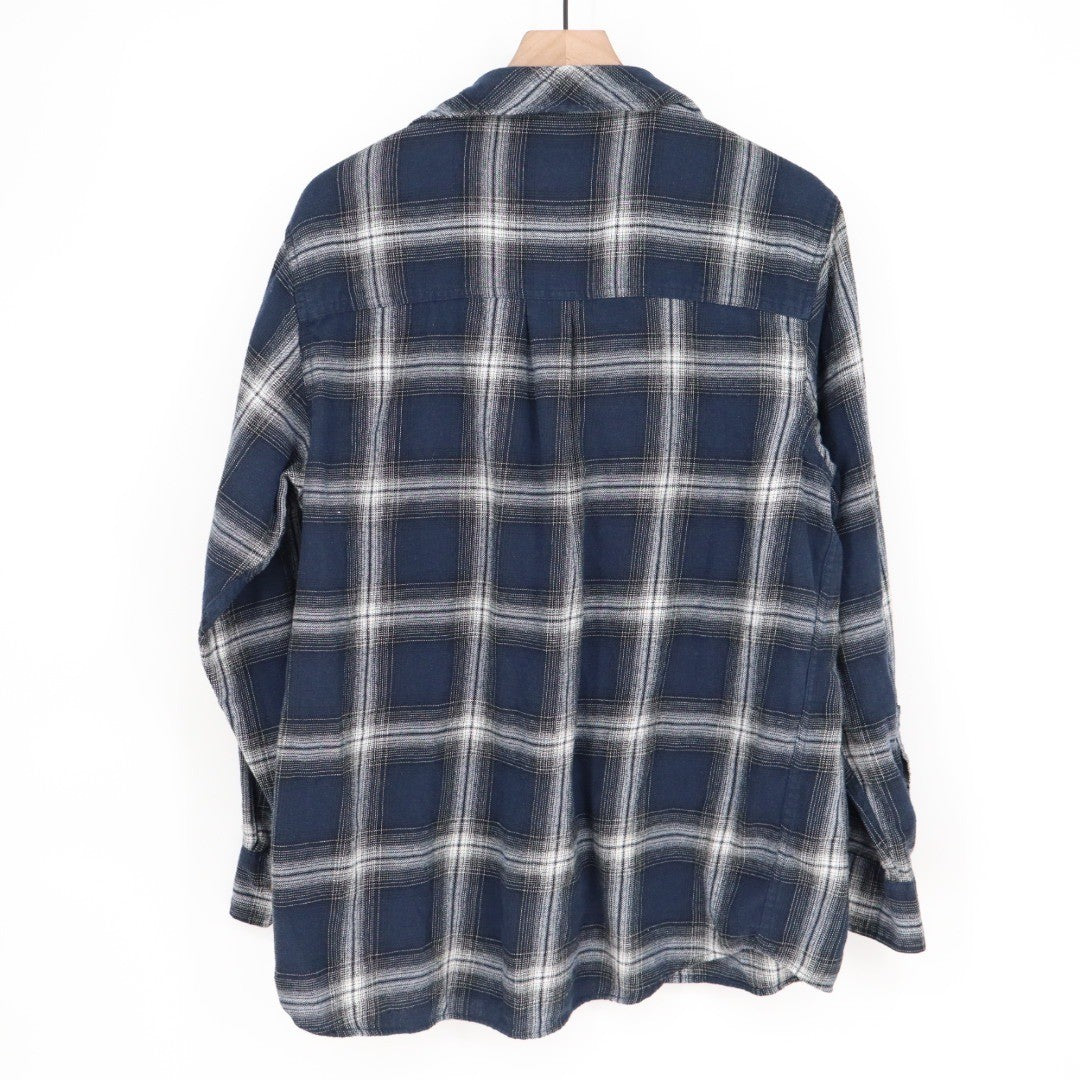 Field & Stream Flannel Shirt Long Sleeve Button Down Plaid Navy Blue Men's LG