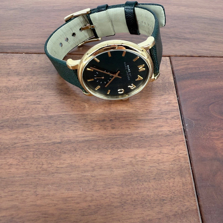 Marc by Marc Jacobs Gold Tone Green Leather Band Watch Black Face