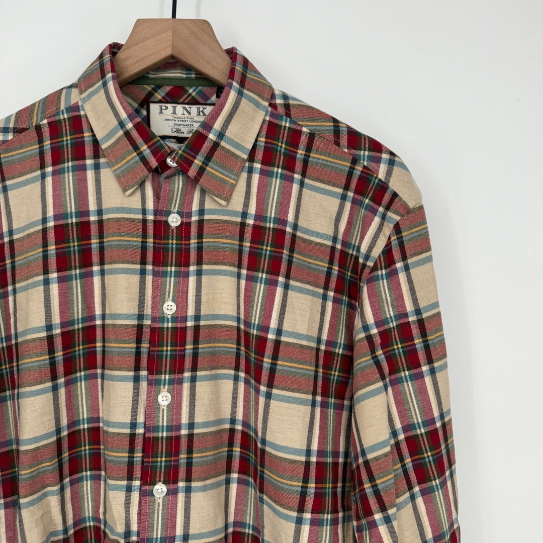PINK Thomas Pink London Slim Fit Plaid Casual Button Down Shirt Mens Size M