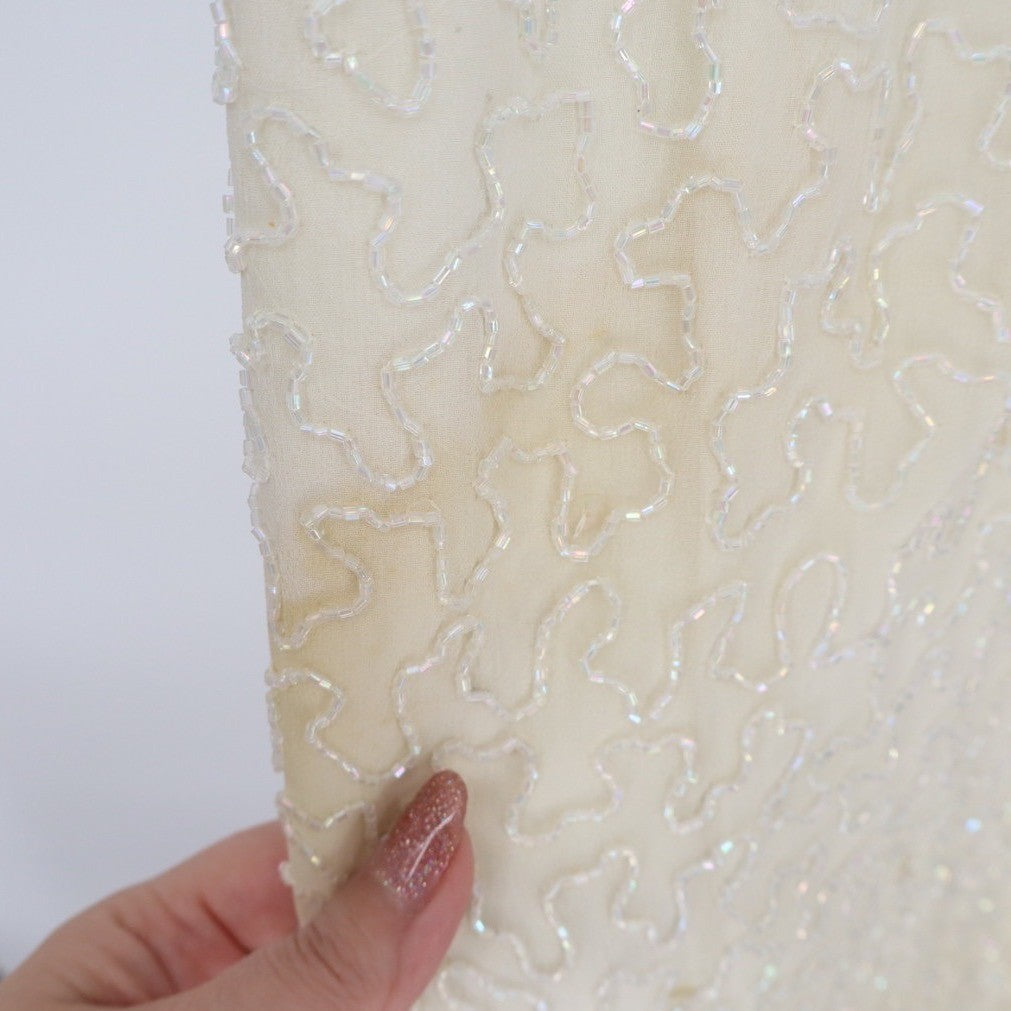 Sean Collection Beaded Sequin Embellished Maxi Dress Formal Gown Ivory Size L