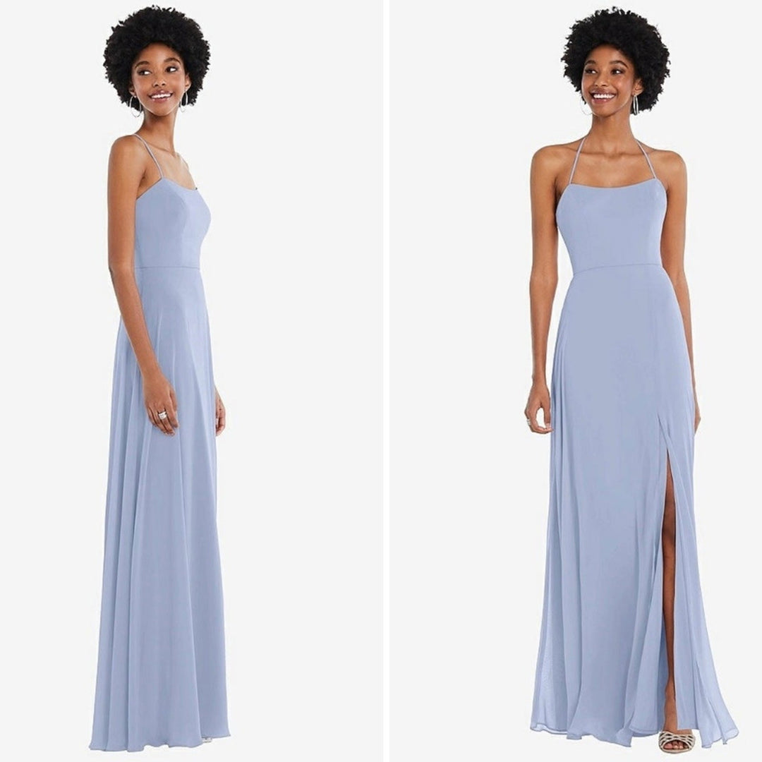 After Six Scoop Neck Convertible Tie Strap Maxi Dress With Front Slit Size 12