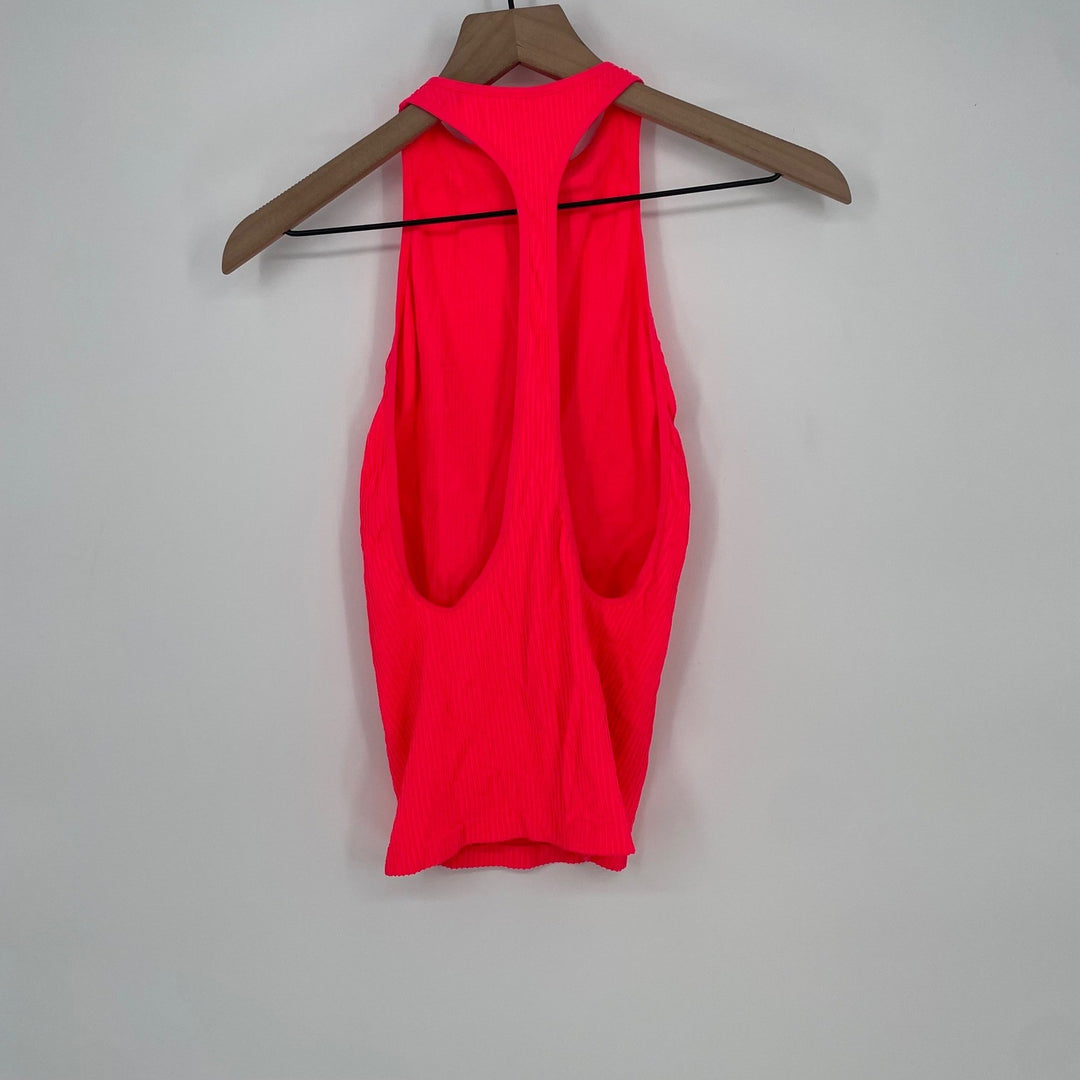 Free People Ribbed Racerback Tank Top Neon Coral Pima Cotton Blend Size XS
